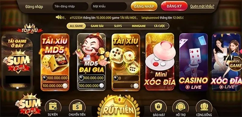 Để rút tiền từ game bạn cần đăng nhập vào tài khoản SumClub